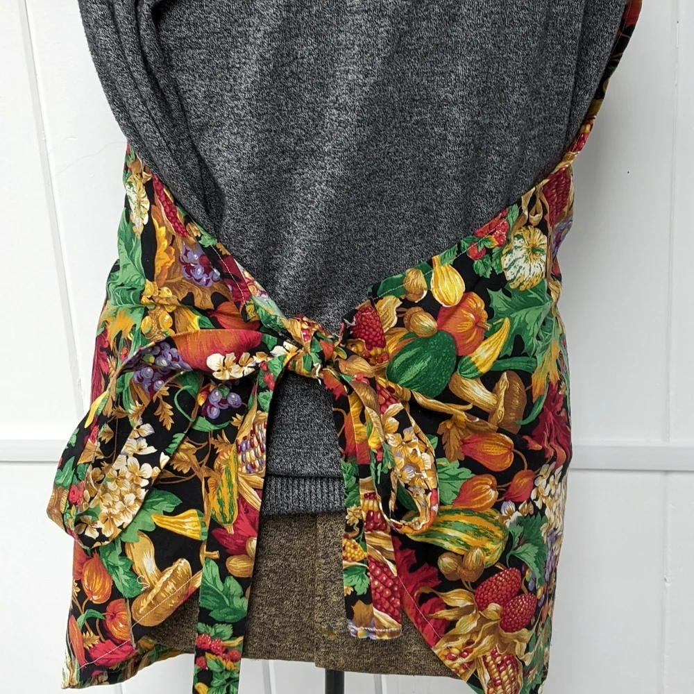 Handcrafted Large Apron,  Colorful Veggie Fabric,  Pocket, Waist Ties, Unisex